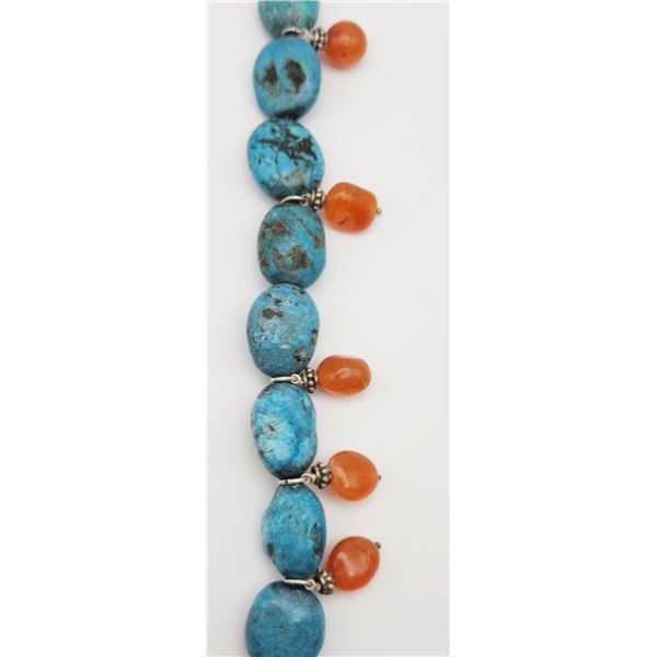 7.5 INCH LRG TURQUOISE BEADED BRACELET WITH