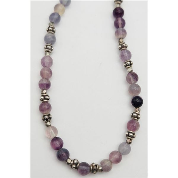 STERLING & AMETHYST BEADED NECKLACE WITH