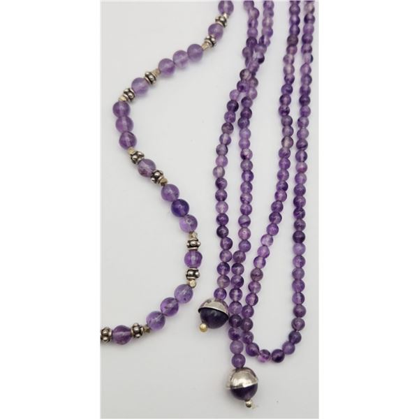 2-AMETHYST BEADED NECKLACES WITH 925 ACCENTS