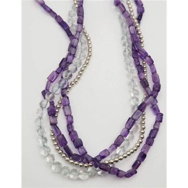MULTI STRANDED AMETHYST AND STERLING BEADED