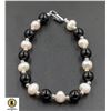 Image 1 : #195-NATURAL BLACK AGATE, FRESH WATER PEARL BRACEL