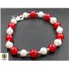 Image 1 : #201-NATURAL FRESH WATER PEARL & RED JADE BRACELET