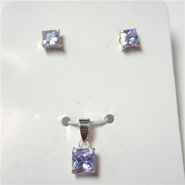 BZ1327-27 SILVER CZ EARRING AND PENDANT SET