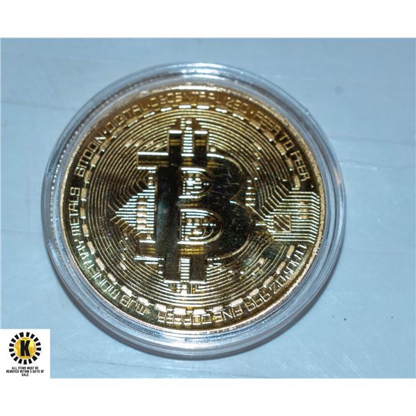 GOLD PLATED NOVELTY BITCOIN IN CLEAR CASE