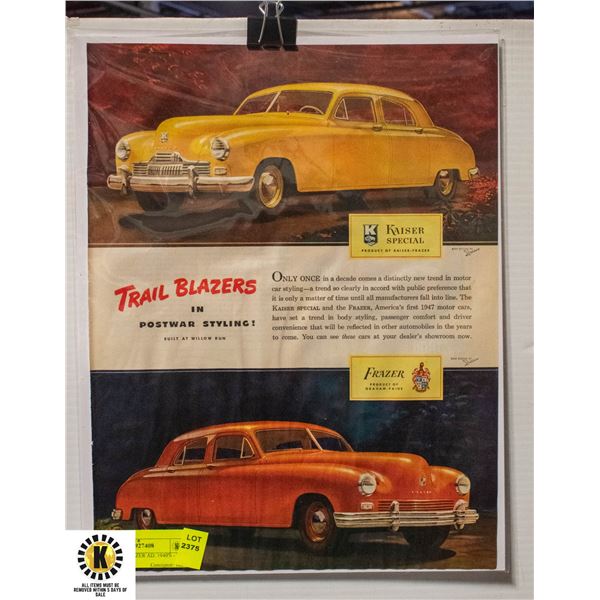 KAISER & FRAZER AD. 1940'S - TRAIL BLAZERS
