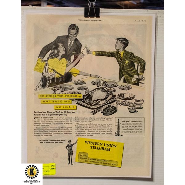 WESTERN UNION TELEGRAM AD.- ORIGINAL