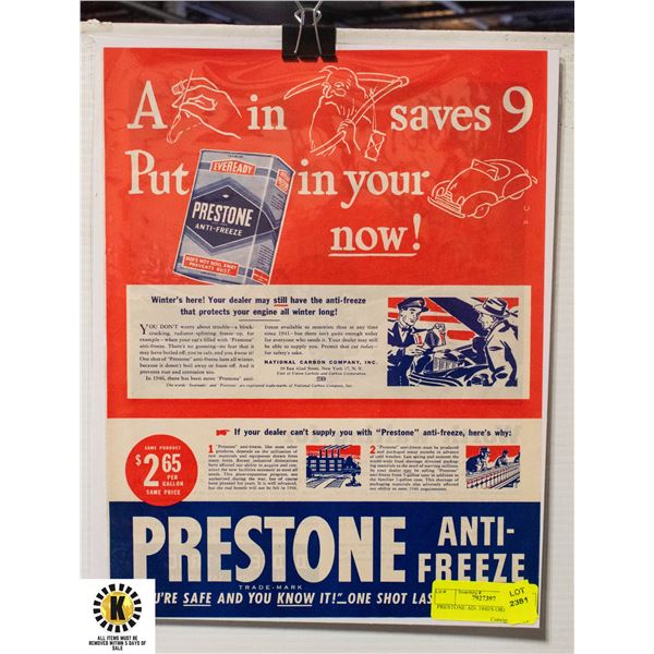 PRESTONE AD- 1940'S ORIGINAL
