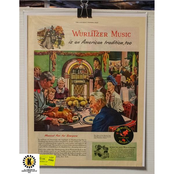 WURLITZER JUKEBOX AD - 1964 - ORIGINAL