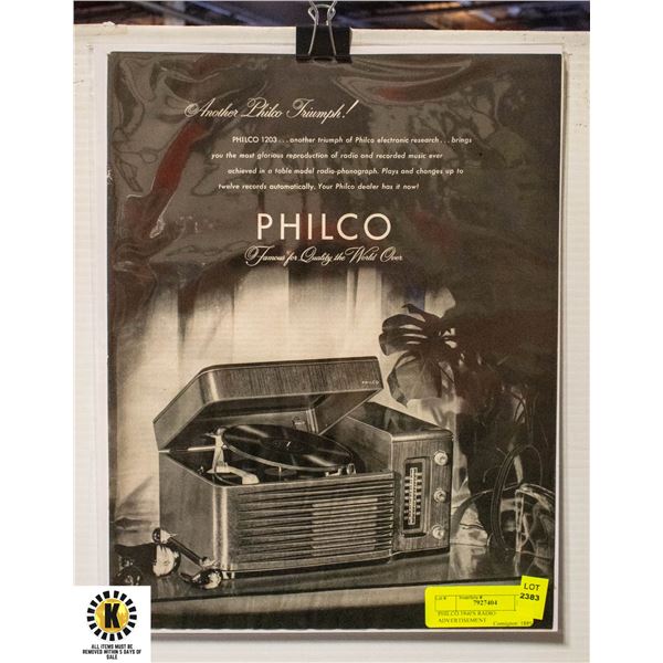 PHILCO 1940'S RADIO ADVERTISEMENT