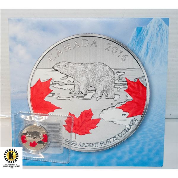 2016 FINE .999 SILVER CANADA POLAR BEAR $25 RCM CO