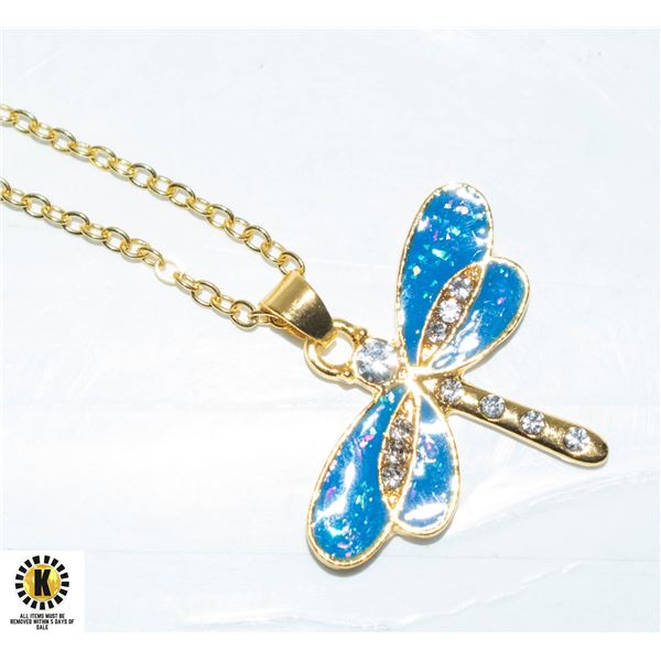 NEW GOLD PLATED DRAGONFLY ENAMEL IN LAY PENDANT ON