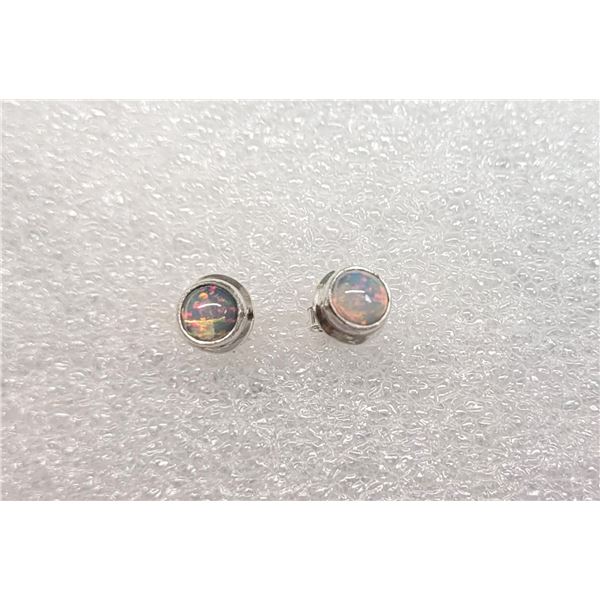 BEZEL SET ROUND ETHIOPIAN FIRE OPAL STUD