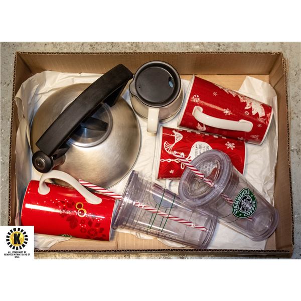 BOX WITH STARBUCKS MUGS, INSULATED