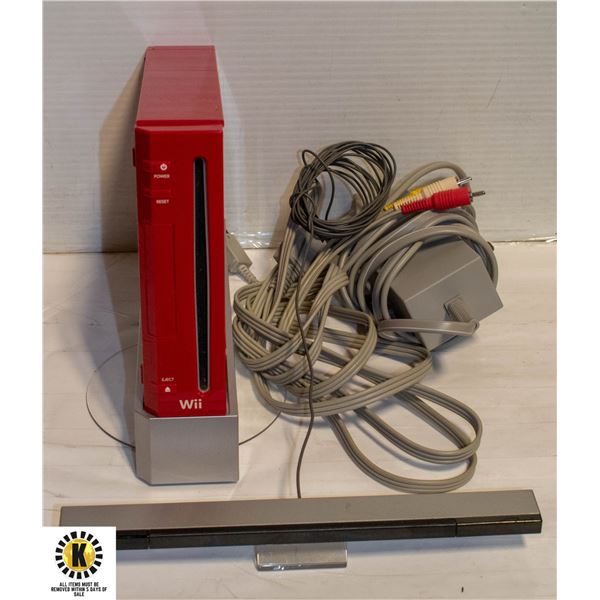 RED NINTENDO WII CONSOLE WITH POWER