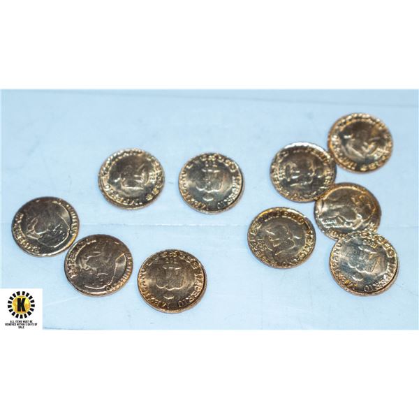 10 MINI GOLD PLATED REPLICA MAXIMILLION COINS