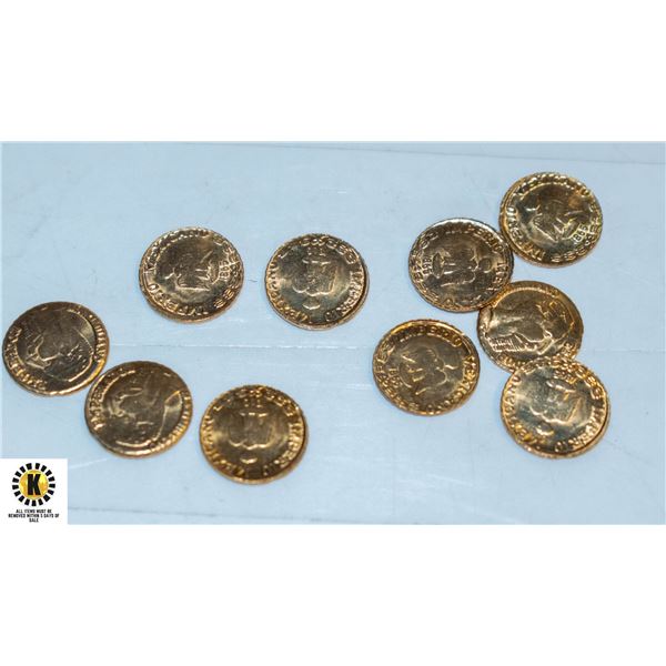 10 MINI GOLD PLATED REPLICA MAXIMILLION COINS