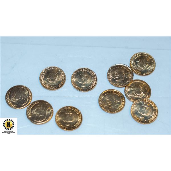 10 MINI GOLD PLATED REPLICA MAXIMILLION COINS