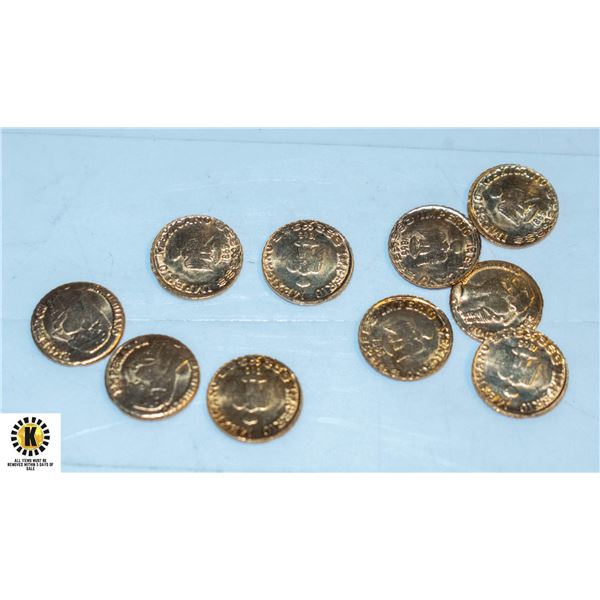10 MINI GOLD PLATED REPLICA MAXIMILLION COINS