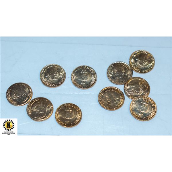 10 MINI GOLD PLATED REPLICA MAXIMILLION COINS