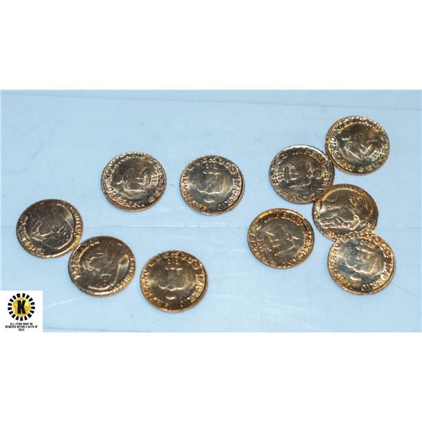 10 MINI GOLD PLATED REPLICA MAXIMILLION COINS