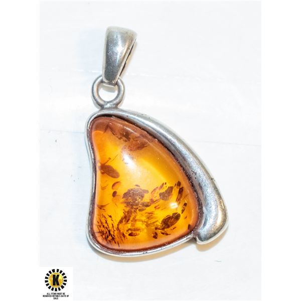 STERLING SILVER AMBER GEMSTONE PENDANT