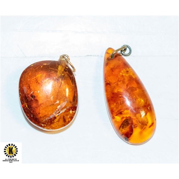 LOT OF 2 GENUINE AMBER GEMSTONE PENDANTS