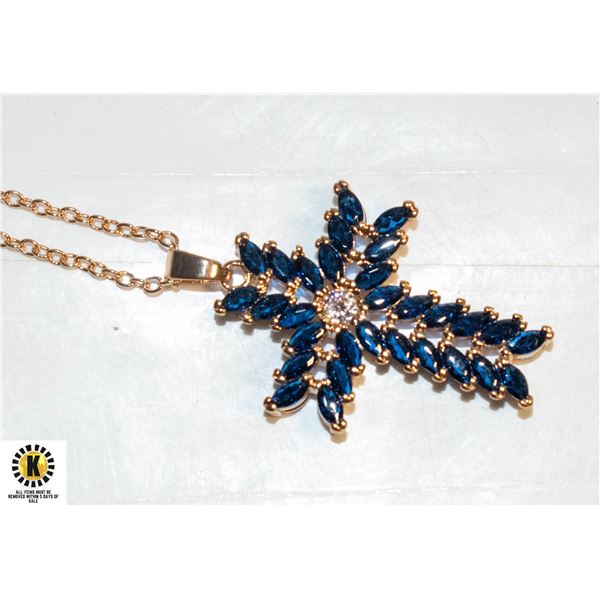 GOLD TONE GEMSTONE TYPE CROSS PENDANT/CHAIN