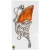 Image 1 : STERLING SILVER AMBER BUTTERFLY PENDANT