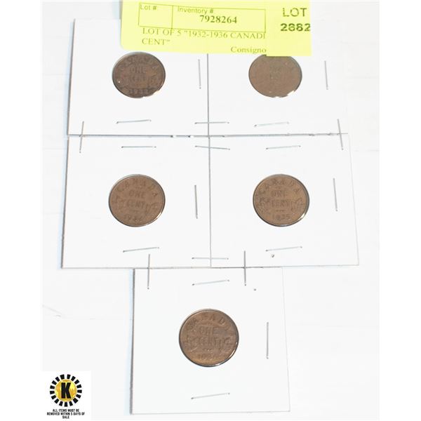 LOT OF 5 "1932-1936 CANADIAN ONE CENT"