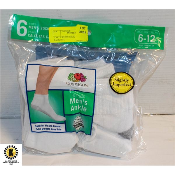 ANKLE WHITE SOCKS SIZE 6-12 PACK OF 6
