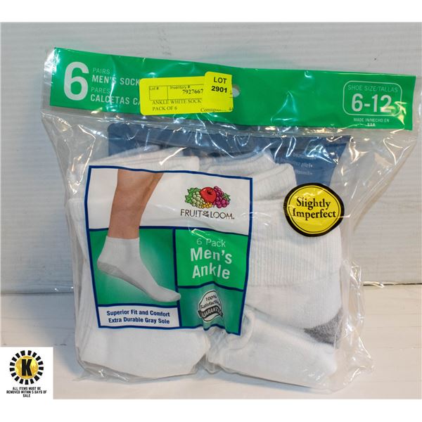 ANKLE WHITE SOCKS SIZE 6-12 PACK OF 6