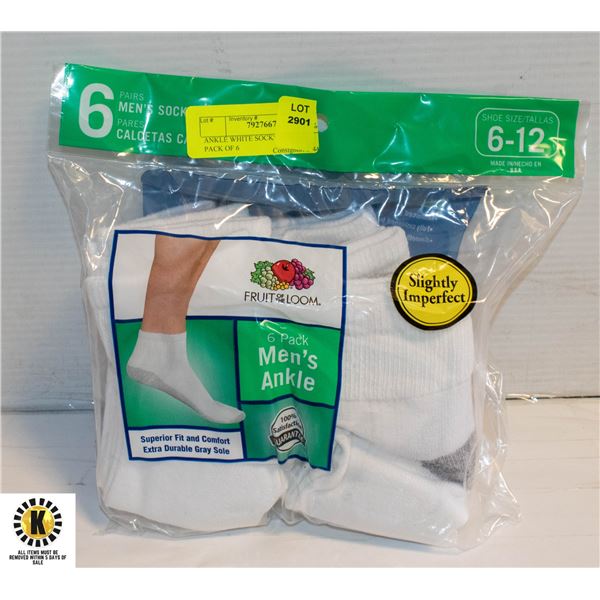 ANKLE WHITE SOCKS SIZE 6-12 PACK OF 6