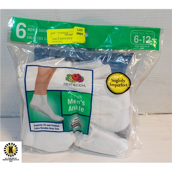 ANKLE WHITE SOCKS SIZE 6-12 PACK OF 6