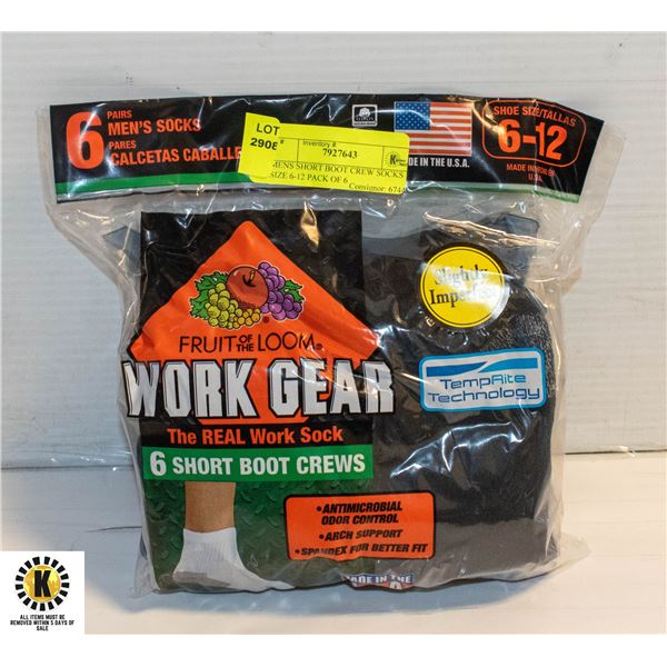 MENS SHORT BOOT CREW SOCKS SIZE 6-12 PACK OF 6