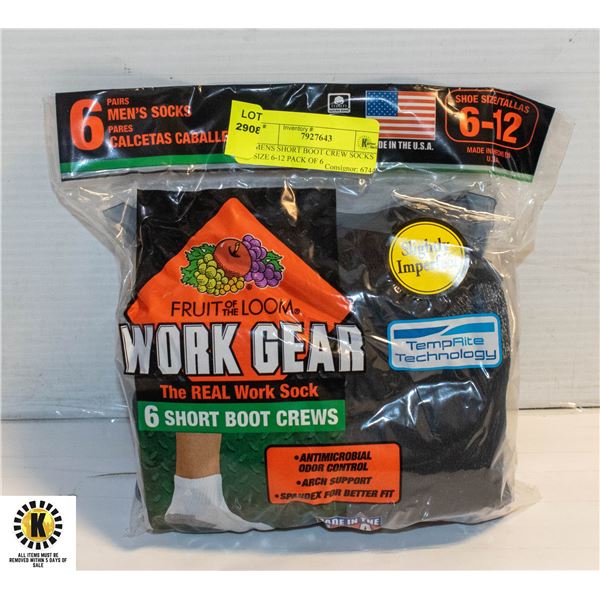 MENS SHORT BOOT CREW SOCKS SIZE 6-12 PACK OF 6