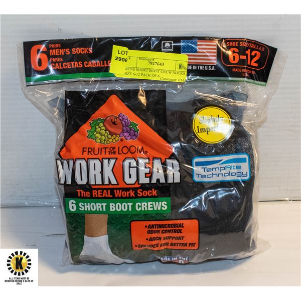 MENS SHORT BOOT CREW SOCKS SIZE 6-12 PACK OF 6