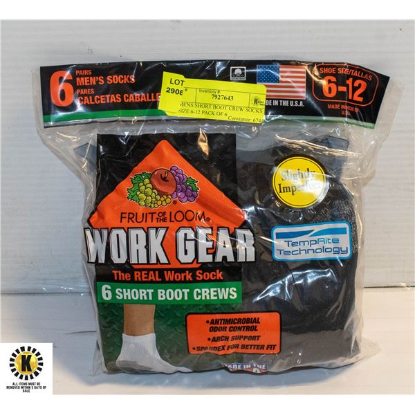 MENS SHORT BOOT CREW SOCKS SIZE 6-12 PACK OF 6