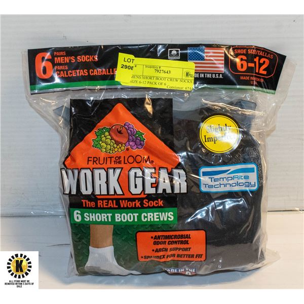 MENS SHORT BOOT CREW SOCKS SIZE 6-12 PACK OF 6