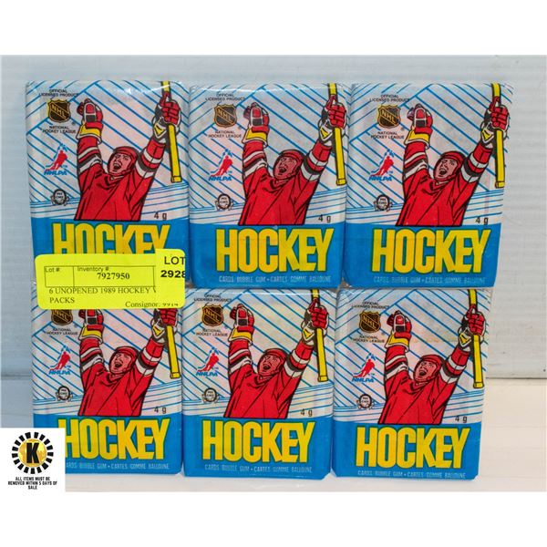 6 UNOPENED 1989 HOCKEY WAX PACKS