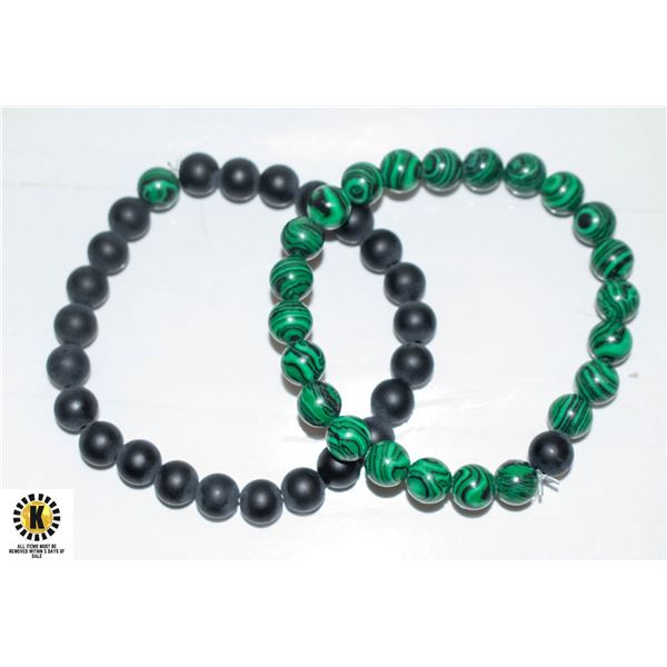 2PCS NATURAL MALACHITE BEADED BRACELET NEW