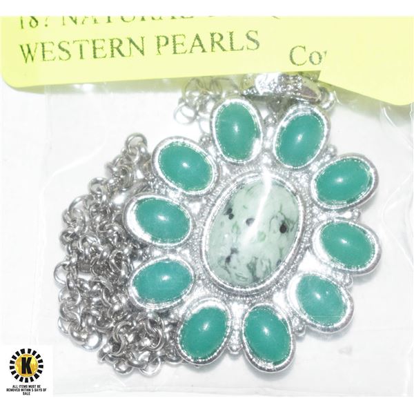 18? NATURAL TURQUOISE CLUSTER WESTERN PEARLS
