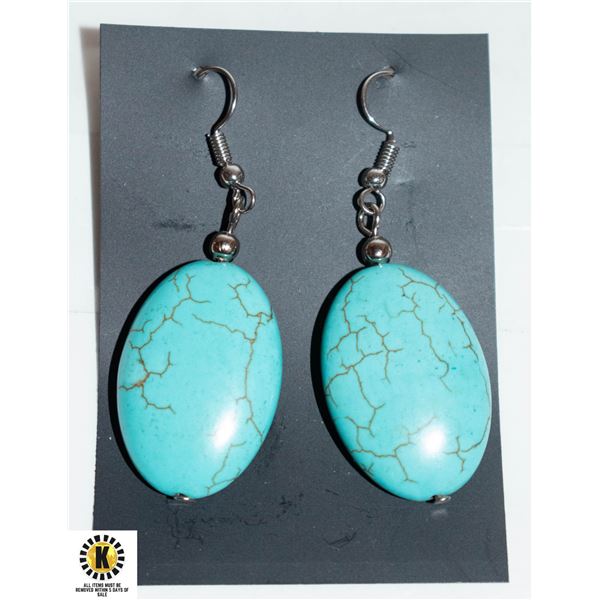 OVAL SHAPED TURQUOISE DANGLING EARRINGS NEW