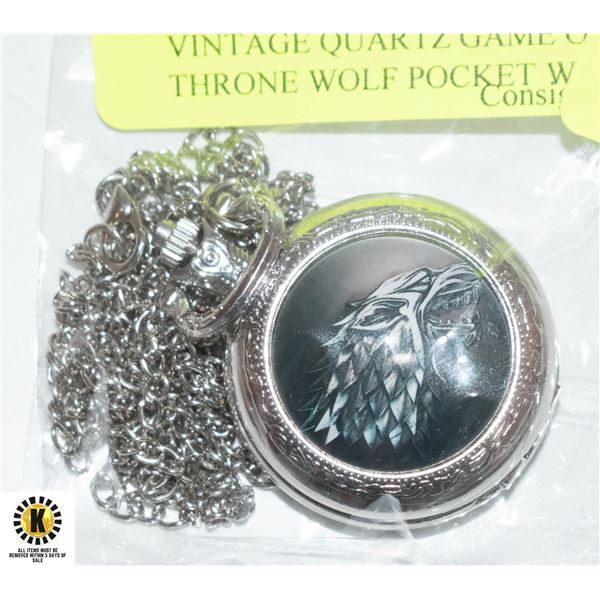 VINTAGE QUARTZ GAME OF THRONE WOLF POCKET WATCH
