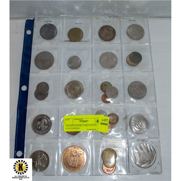 20 PARTITIONS, COIN SLEEVE, CONTAINING