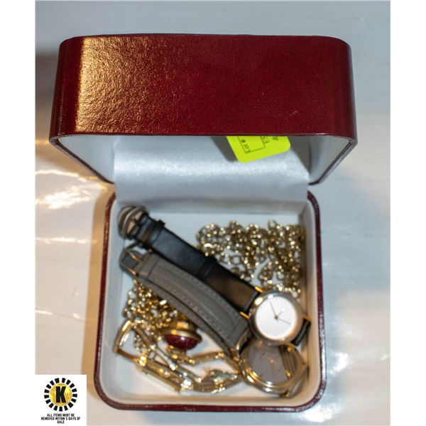 ESTATE FOB POCKET WATCH CHAIN & WATCHES TOGETHER