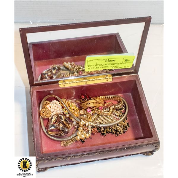 ESTATE VINTAGE RHINESTONE JEWELRY IN BOX-ESTATE