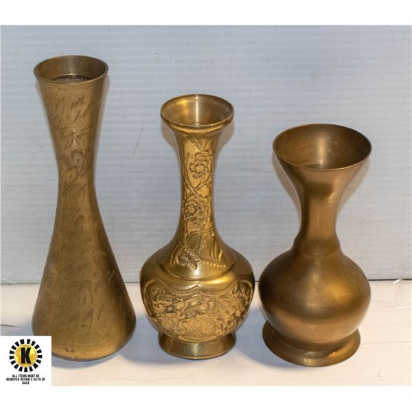 3 VINTAGE BRASS VASE TOGETHER ONE IS VERY