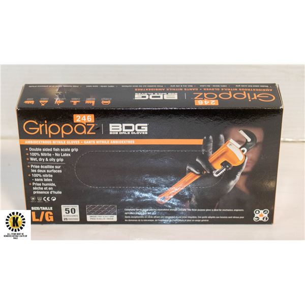 GRIPPAZ BDG DISPOSABLE GLOVES SIZE LG 50 PIECES