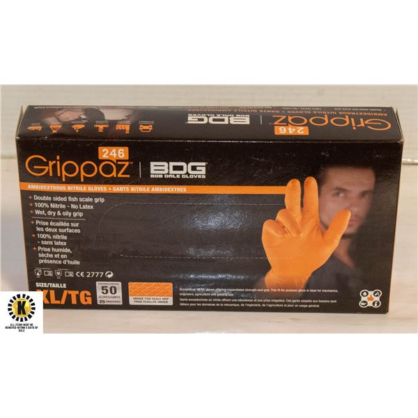 GRIPPAZ BDG DISPOSABLE GLOVES SIZE XLG 50 PIECES