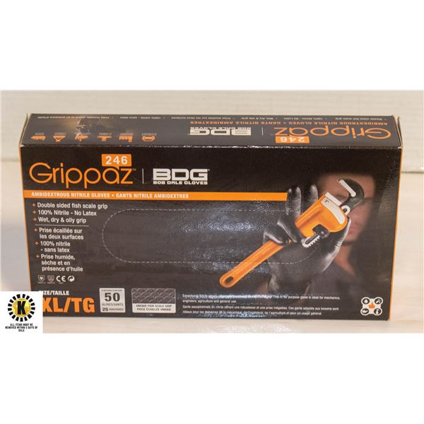 GRIPPAZ BDG DISPOSABLE GLOVES SIZE XLG 50 PIECES